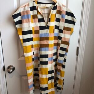 Marie Oliver Silk Linen Blend Geometric Plaid Shift Dress XS